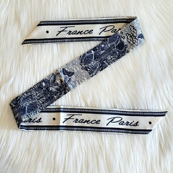 Blue France Paris Floral Silk Twilly Scarf - Picture 5 of 8